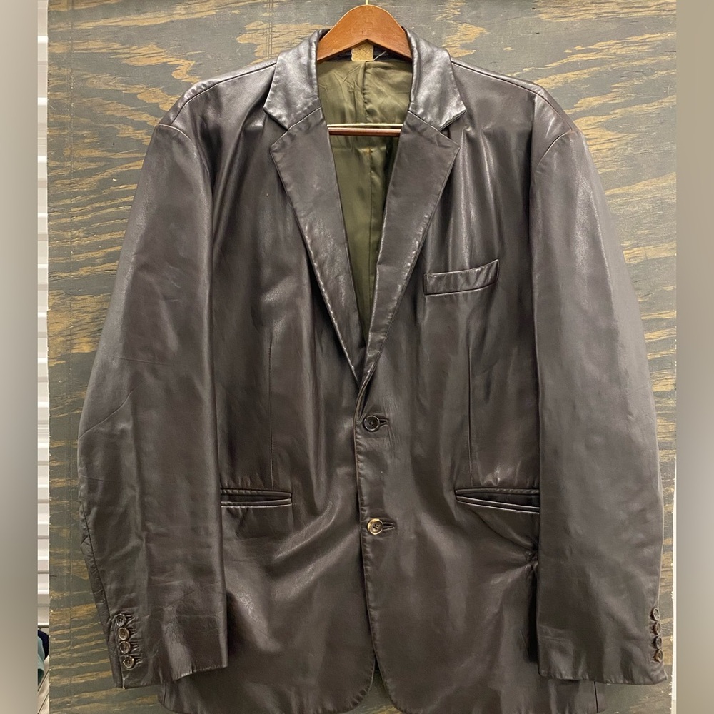 J.Crew Men’s XL Black Leather Blazer Jacket | Classic Two-Button Style